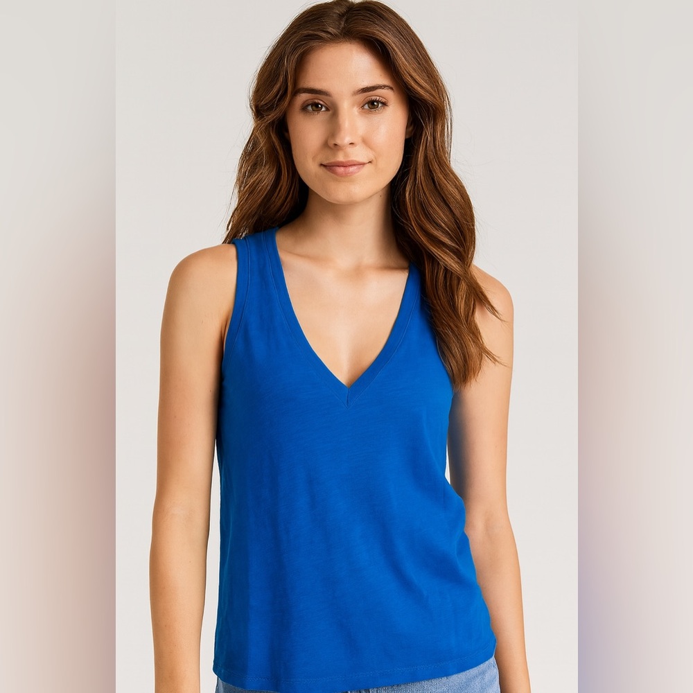 Express Teal Linen V-Neck Tank Top S